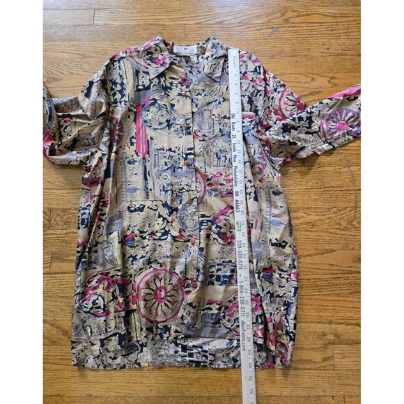 Vtg Stunt Collection 100% Silk Majestic Abstract Print Tunic Blouse Size Medium - Picture 8 of 8